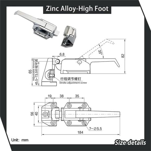 يعامل الأبواب القابل للتعديل مع مجمدات سبيكة الزنك أقفال المعدات الصناعية 1pcs (قدم عالية) in Kuwait