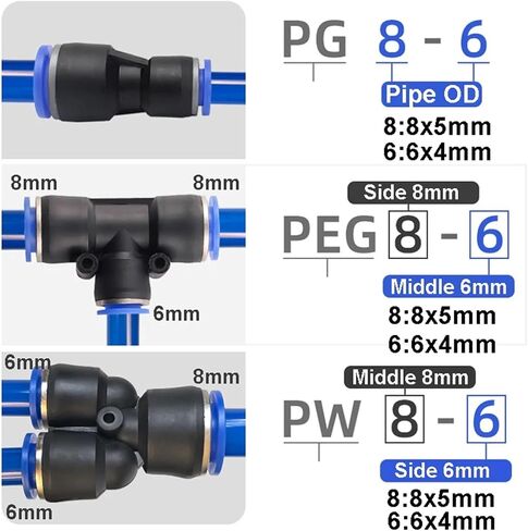 PE PG PY PW Air Connectors 4 6 8 10 12mm Pneumatic Fitting Quick Connect Tee 3Way Plastic Pipe 1Pcs(4-6,PEG-1PCS) in Saudi Arabia