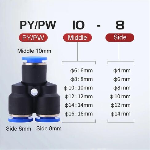 PE PG PY PW Air Connectors 4 6 8 10 12mm Pneumatic Fitting Quick Connect Tee 3Way Plastic Pipe 1Pcs(4-6,PEG-1PCS) in Saudi Arabia