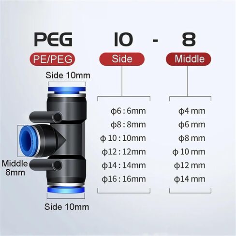 PE PG PY PW Air Connectors 4 6 8 10 12mm Pneumatic Fitting Quick Connect Tee 3Way Plastic Pipe 1Pcs(4-6,PEG-1PCS) in Saudi Arabia