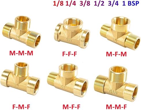 Pneumatic Plumbing Brass Pipe Fitting Male/Female Thread 1/8" 1/4" 1/2" Tee Type Copper Fittings 1Pcs(Female-F-M,1/8") in Saudi Arabia