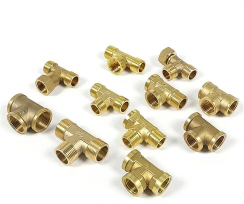Pneumatic Plumbing Brass Pipe Fitting Male/Female Thread 1/8" 1/4" 1/2" Tee Type Copper Fittings 1Pcs(Female-F-M,1/8") in Saudi Arabia
