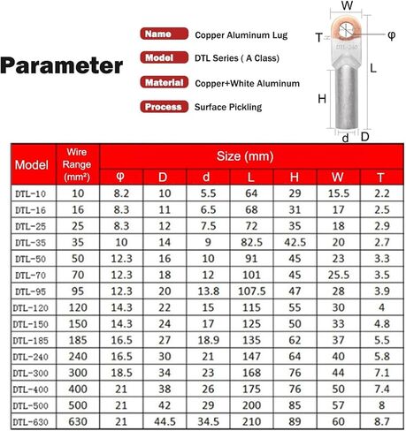 4-Pack DTL Copper Aluminum Terminal Lug Wire Connector Cable Crimp Terminal DTL-10/16/25/35/50/70/95/120/125/185/240/300/400mm2(DTL-35) in Saudi Arabia