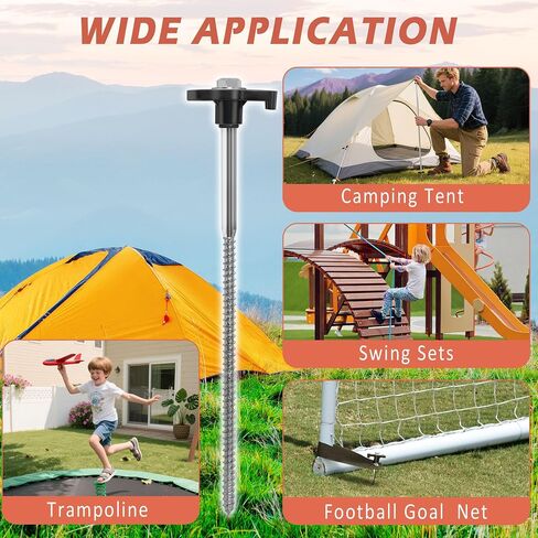 Trampoline Stakes Havey Duty: 10 Inch 8 Pack Trampoline Anchor Kit with Straps, Screw In Ground Anchors High Wind Tent Metal Stakes for Swing Set, Camping Tent, Canopies, Carports, Sheds in Saudi Arabia