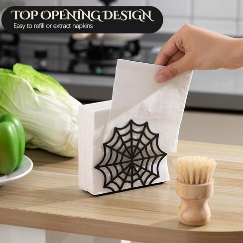 Cobweb Gothic Napkin Holder Metal Halloween Decor for Kitchen Table Paper Towel Holder Vertical Tabletop Tissue Dispenser for Halloween Bar Picnic Party Dining Goth Accessories, Black in Kuwait