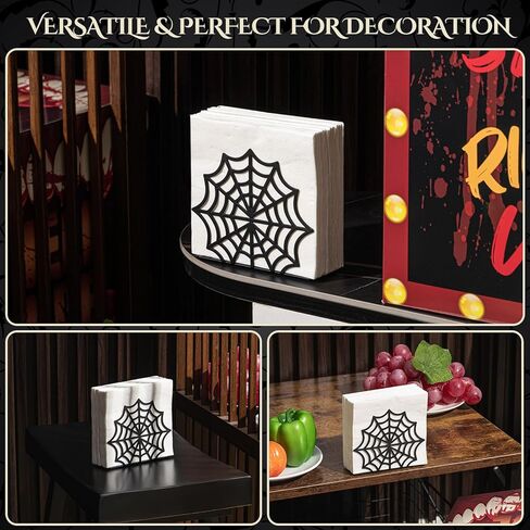 Cobweb Gothic Napkin Holder Metal Halloween Decor for Kitchen Table Paper Towel Holder Vertical Tabletop Tissue Dispenser for Halloween Bar Picnic Party Dining Goth Accessories, Black in Kuwait
