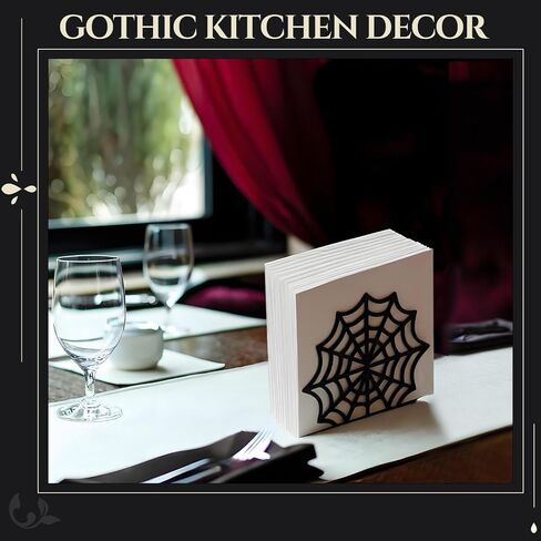 Cobweb Gothic Napkin Holder Metal Halloween Decor for Kitchen Table Paper Towel Holder Vertical Tabletop Tissue Dispenser for Halloween Bar Picnic Party Dining Goth Accessories, Black in Kuwait