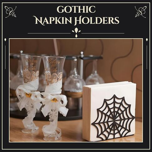 Cobweb Gothic Napkin Holder Metal Halloween Decor for Kitchen Table Paper Towel Holder Vertical Tabletop Tissue Dispenser for Halloween Bar Picnic Party Dining Goth Accessories, Black in Kuwait