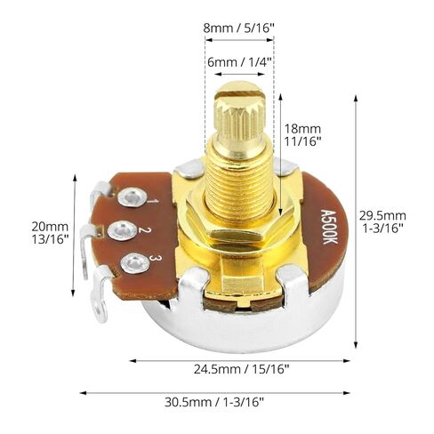QWORK Pro Brass Shaft, Set of 4 Full Metric Size A500K Guitar Pots Audio Taper Potentiometers in Saudi Arabia