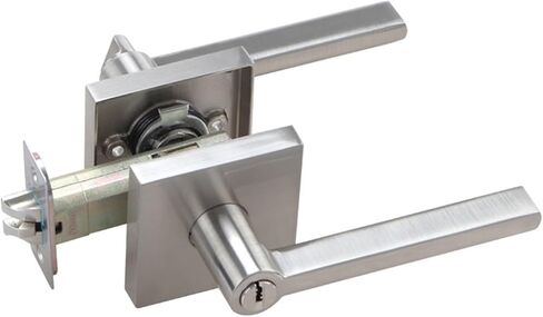Square Three-Pole Lock zinc Alloy Three-Prong Lock Hotel Bathroom Door Lock Bedroom Spherical Handle Lock Export Style Handle(Round Silver ET with Key) in Saudi Arabia