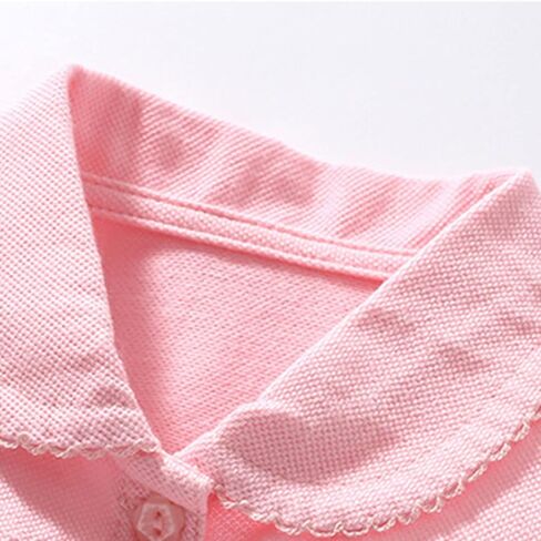 Kids Collar Button Down Uniform Shirt Little Girls Lapel Short Sleeve Ruffle Pique Polo Toddler Soft Athletic Summer Tshirt in Saudi Arabia