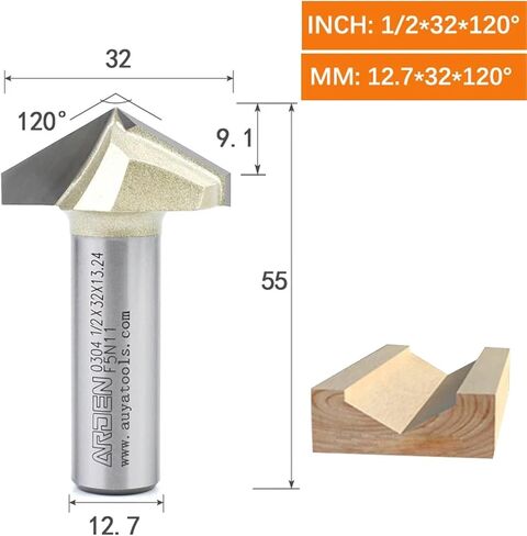 Arden V Bit 45 60 120 150 Degree Engraving Router Bit Carbide Woodworking 3D Carving V-Shaped Bevel Tipped Milling Cutter MDF(12.7x32x120Deg.) in Saudi Arabia
