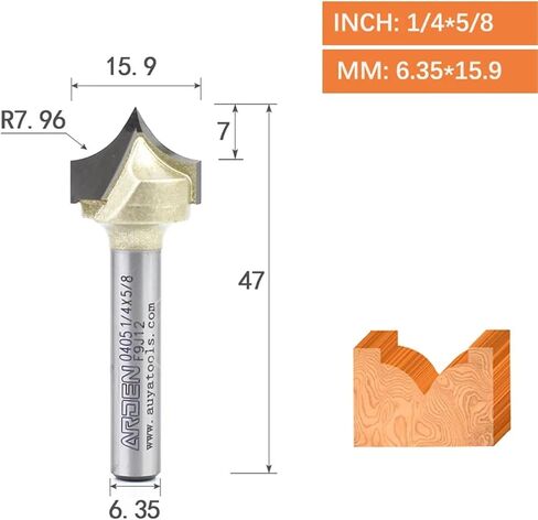 Point Cutting Round Over Bit Carbide Carving Tool Woodworking Tip Arc Edge Milling Cutter MDF Engraving Router Bit(6.35x15.9) in Saudi Arabia