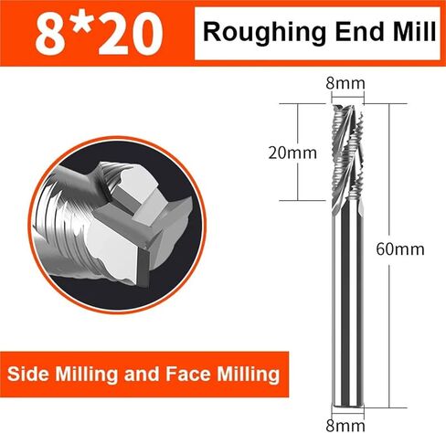 Roughing End Mill 4-20mm 3 Flutes CNC Solid Carbide Router Bits for Aluminum Spiral Bit HRC55 Solid Carbide Milling Cutter(8x20) in Saudi Arabia