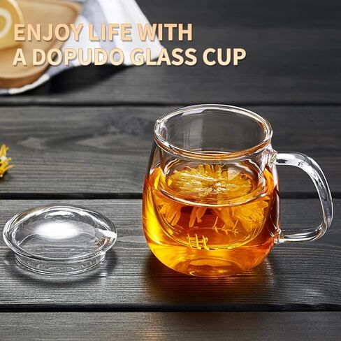 كوب الشاي الزجاجي مع Infuser و Lid ، 17.6 أوقية/520 مل من طبقة الشاي البورسليكات الكبيرة ، وزجاج الشاي ، كوب صافٍ لشاي الأوراق الفضفاضة ، الشاي المزهر ، الميكروويف وغسالة الصحون آمنة - هدية صانع الشاي لعيد الميلاد in Kuwait