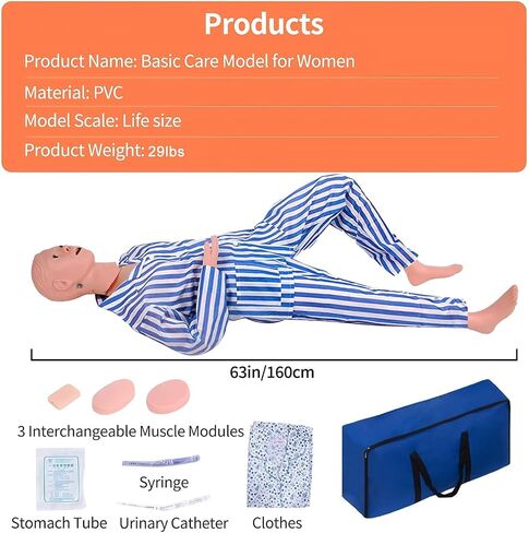 Medical Mannequin for Training, Female CPR Human Manikins Highly Simulated Patient Care Medical Manikin with 3 Muscle Module & Patient Gown & Urinary for Teaching Pratice (Famale) in Kuwait