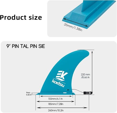 9 بوصة بديلة زعنفة مركزية Paddleboard - إصدار سريع للدفة و Surfboard Fin لتحسين الاستقرار والتتبع - PVC دائمة ، الأزرق الفيروز in Saudi Arabia