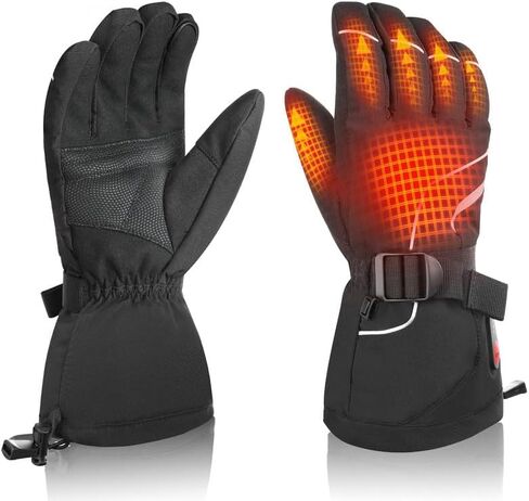 Heated Gloves, Unisex Winter Ski Glove, Rechargeable Electric Heating Mittens for Skiing Snowboarding Snow Hiking Hunting Winter Outdoor (Black-SD81B, X-Small) in Kuwait