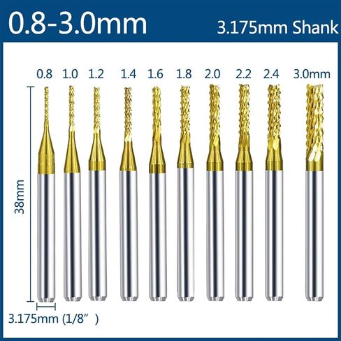 10/40pcs 3.175mm Coated Essential Corn Router Bit Flat End Mill PCB Carbide Router Bits Set for CNC Milling Tools(10pcs 0.8-3.0mm) in Kuwait