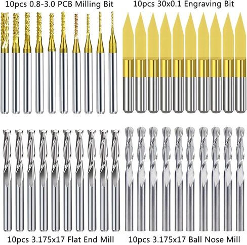 10/40pcs 3.175mm Coated Essential Corn Router Bit Flat End Mill PCB Carbide Router Bits Set for CNC Milling Tools(10pcs 0.8-3.0mm) in Kuwait