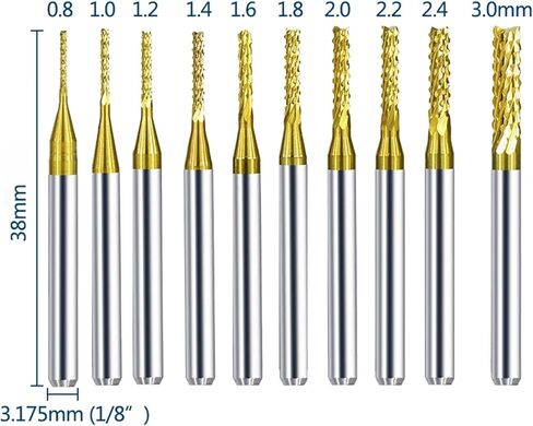 10/40pcs 3.175mm Coated Essential Corn Router Bit Flat End Mill PCB Carbide Router Bits Set for CNC Milling Tools(10pcs 0.8-3.0mm) in Kuwait