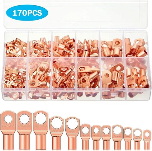 170 PCS Copper Ring Terminal Lug Battery Cable End Crimp Terminal Wire Connector Automotive SC Terminal AWG 4-12 in Saudi Arabia