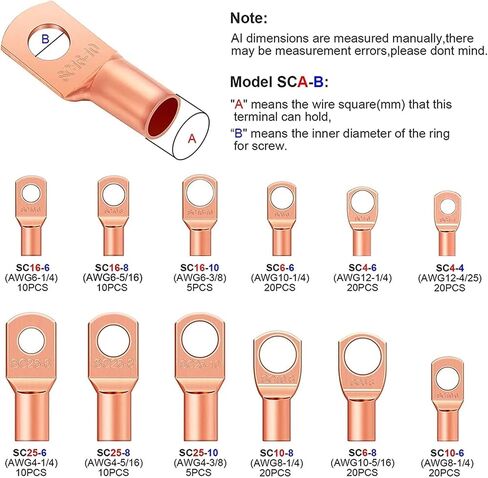 170 PCS Copper Ring Terminal Lug Battery Cable End Crimp Terminal Wire Connector Automotive SC Terminal AWG 4-12 in Saudi Arabia