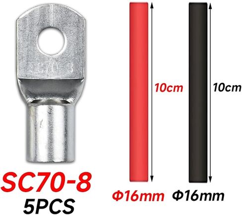 5-Pack S70-8/10/12 Tinned Copper Cable Lugs Heavy Duty Wire End Battery Ring Crimp Terminal Connector with Heat Shrink Tubing(SC70-10 5PCS) in Saudi Arabia