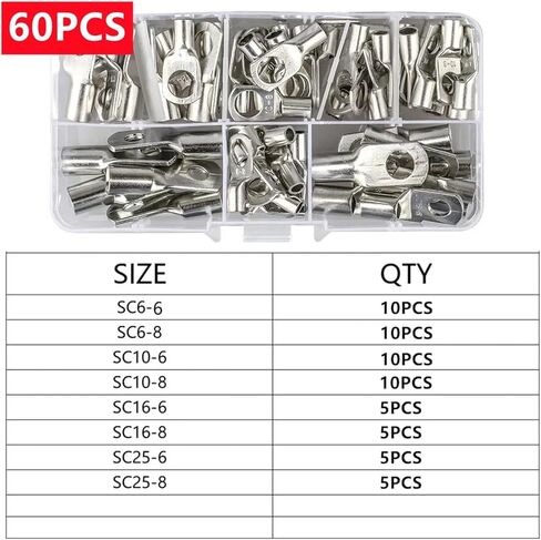 60 pcs sc type type terminal SC6 SC10 SC16 S25 Bare Copper Battern Block Lug Crimp/Solder Cable Cable Connector in Saudi Arabia