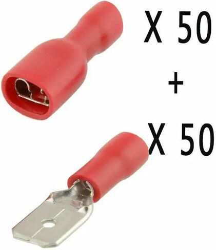 100-Pack Insulated Crimp Spade Terminal Female Male Wire Connector Waterproof Cable Lug Terminal Connector Kit(Red) in Saudi Arabia