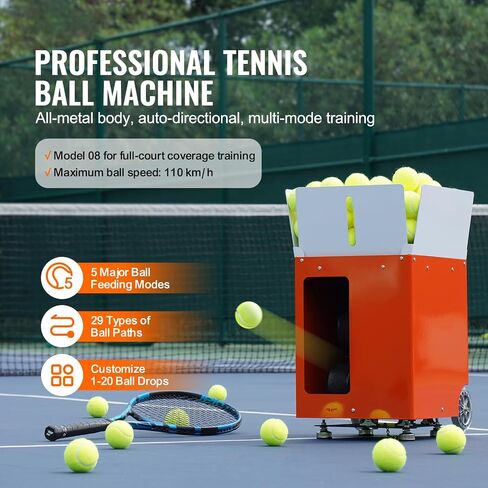 Happybuy Tennis Ball Machine, Automatic Portable Launcher, 100 Balls, 5 Motors Multi-Mode Drills, 2+ Hours Play, Rechargeable Battery, App Remote Control in Saudi Arabia