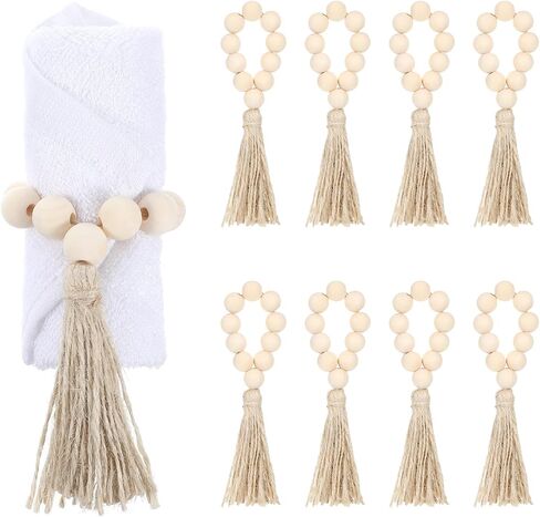 8pcs حلقات منديل بوهو ، حلقات منديل الخشب حبة مع شرابة ، خاتم خشبي مزرعة ريفي للديكور ، حفل زفاف ، عشاء ، حفلة ، زينة خشبية in Saudi Arabia