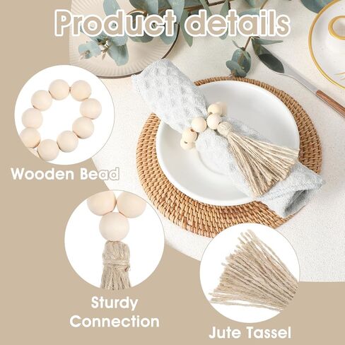 8pcs حلقات منديل بوهو ، حلقات منديل الخشب حبة مع شرابة ، خاتم خشبي مزرعة ريفي للديكور ، حفل زفاف ، عشاء ، حفلة ، زينة خشبية in Saudi Arabia