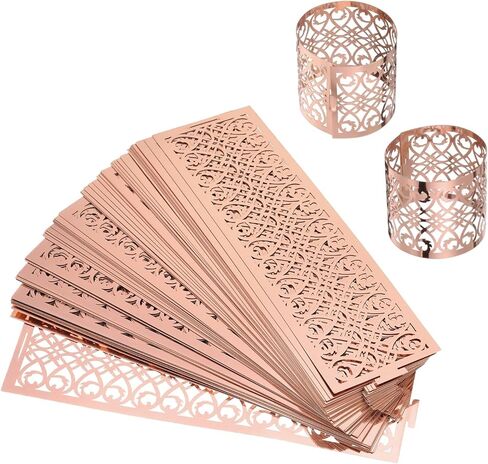 uxcell 100pcs من منديل حلقات الورق الليزر قطع رقائق ، حامل منديل ، نطاقات منديل مجوفة لحفلات الزفاف حفل زخرفة ديكور (الذهب الوردي العاكس ، 5.3 × 1.6) in Kuwait