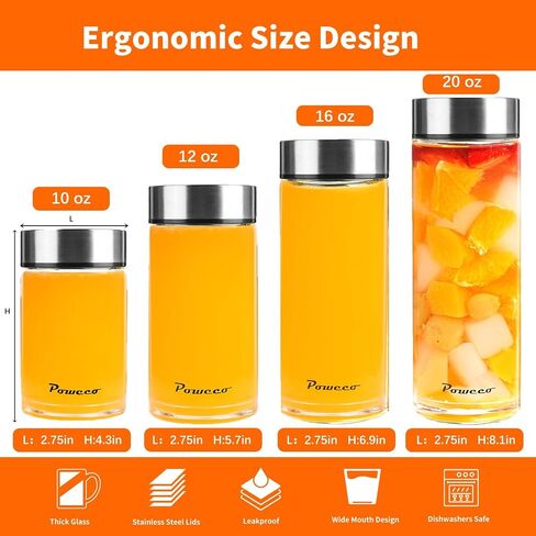 20oz Glass Juice & Water Bottles 4-Pack with Lids- Wide Mouth Reusable Borosilicate Glass- for Juicing, Smoothies, Protein Shakes, Blender & Shaker Bottle- Refillable & Dishwasher Safe(20 oz/600ml) in Saudi Arabia