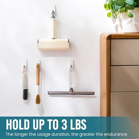 TAILI Adhesive Hooks for Hanging, 6 Utility Hooks and 8 Pcs Adhesive Strips,Holds up to 3 lb,No Tools Damage-Free Stick on Bathroom or Kitchen for Hanging Decorations,Organization,Storage-White in Kuwait