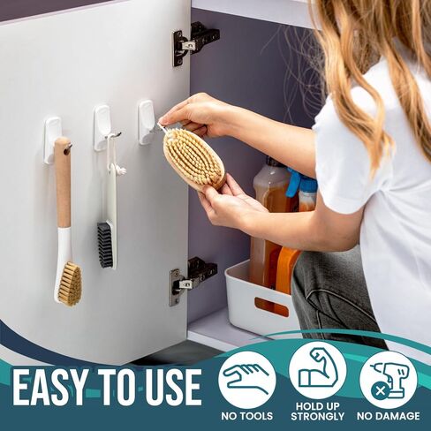 TAILI Adhesive Hooks for Hanging, 6 Utility Hooks and 8 Pcs Adhesive Strips,Holds up to 3 lb,No Tools Damage-Free Stick on Bathroom or Kitchen for Hanging Decorations,Organization,Storage-White in Kuwait