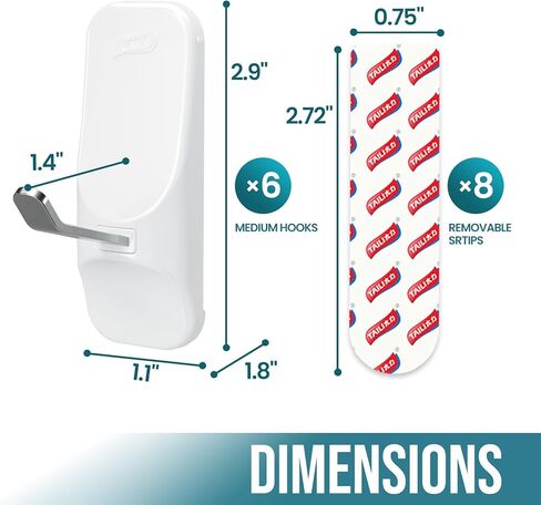 TAILI Adhesive Hooks for Hanging, 6 Utility Hooks and 8 Pcs Adhesive Strips,Holds up to 3 lb,No Tools Damage-Free Stick on Bathroom or Kitchen for Hanging Decorations,Organization,Storage-White in Kuwait