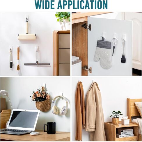 TAILI Adhesive Hooks for Hanging, 6 Utility Hooks and 8 Pcs Adhesive Strips,Holds up to 3 lb,No Tools Damage-Free Stick on Bathroom or Kitchen for Hanging Decorations,Organization,Storage-White in Kuwait