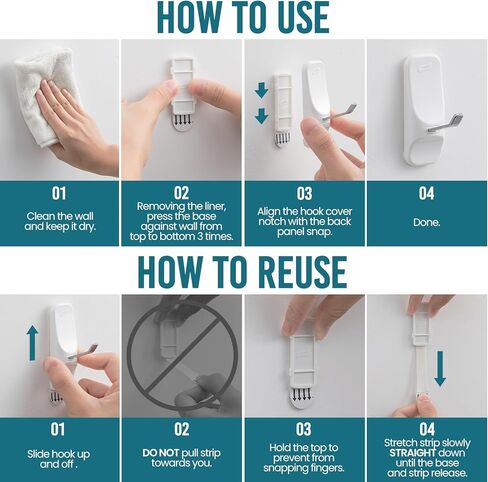 TAILI Adhesive Hooks for Hanging, 6 Utility Hooks and 8 Pcs Adhesive Strips,Holds up to 3 lb,No Tools Damage-Free Stick on Bathroom or Kitchen for Hanging Decorations,Organization,Storage-White in Kuwait