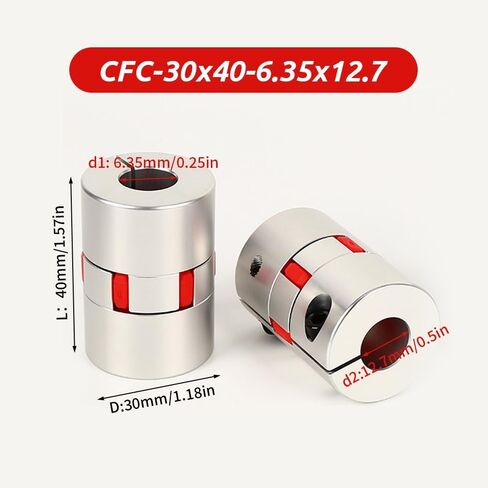 6.35mm to 12.7mm Plum Flexible Shaft Coupling, Diameter 30mm Length 40mm Aluminium Motor Connector Flexible Spider Coupler for 3D Printer CNC Machine Servo Stepped Motor in Kuwait