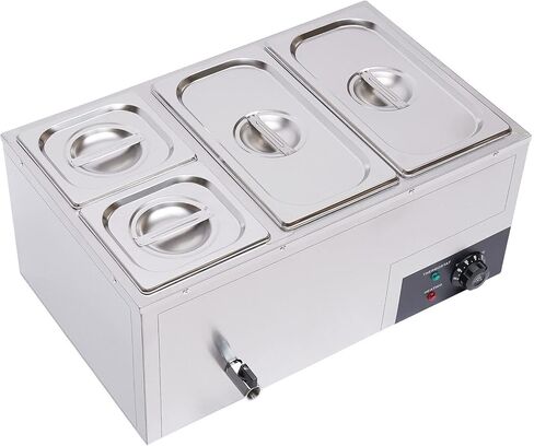 Bain Marie Buffet 4 -PAN 850W طاولة البخار الكهربائية أكثر دفئًا مع الأغطية - سعة الفولاذ المقاوم للصدأ التجاري 21.2QT (20L) للمطاعم والتموين والبوفيهات in Kuwait