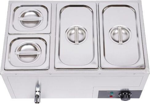 Bain Marie Buffet 4 -PAN 850W طاولة البخار الكهربائية أكثر دفئًا مع الأغطية - سعة الفولاذ المقاوم للصدأ التجاري 21.2QT (20L) للمطاعم والتموين والبوفيهات in Kuwait