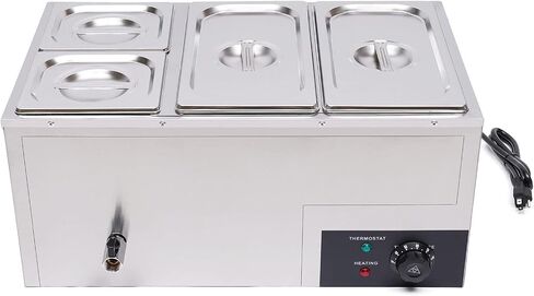 Bain Marie Buffet 4 -PAN 850W طاولة البخار الكهربائية أكثر دفئًا مع الأغطية - سعة الفولاذ المقاوم للصدأ التجاري 21.2QT (20L) للمطاعم والتموين والبوفيهات in Kuwait