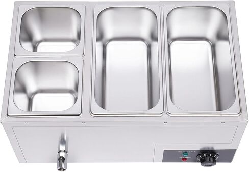 Bain Marie Buffet 4 -PAN 850W طاولة البخار الكهربائية أكثر دفئًا مع الأغطية - سعة الفولاذ المقاوم للصدأ التجاري 21.2QT (20L) للمطاعم والتموين والبوفيهات in Kuwait