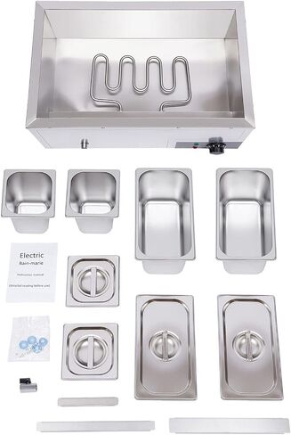 Bain Marie Buffet 4 -PAN 850W طاولة البخار الكهربائية أكثر دفئًا مع الأغطية - سعة الفولاذ المقاوم للصدأ التجاري 21.2QT (20L) للمطاعم والتموين والبوفيهات in Kuwait