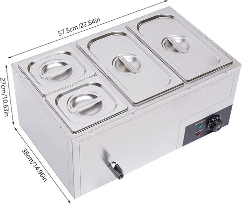 Bain Marie Buffet 4 -PAN 850W طاولة البخار الكهربائية أكثر دفئًا مع الأغطية - سعة الفولاذ المقاوم للصدأ التجاري 21.2QT (20L) للمطاعم والتموين والبوفيهات in Kuwait