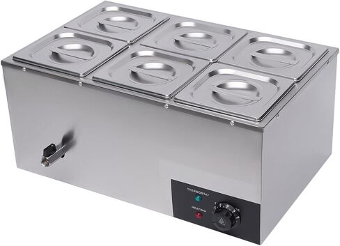 Bain Marie Buffet 4 -PAN 850W طاولة البخار الكهربائية أكثر دفئًا مع الأغطية - سعة الفولاذ المقاوم للصدأ التجاري 21.2QT (20L) للمطاعم والتموين والبوفيهات in Kuwait