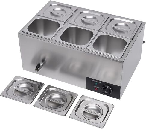 Bain Marie Buffet 4 -PAN 850W طاولة البخار الكهربائية أكثر دفئًا مع الأغطية - سعة الفولاذ المقاوم للصدأ التجاري 21.2QT (20L) للمطاعم والتموين والبوفيهات in Kuwait
