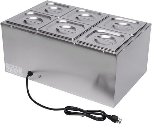 Bain Marie Buffet 4 -PAN 850W طاولة البخار الكهربائية أكثر دفئًا مع الأغطية - سعة الفولاذ المقاوم للصدأ التجاري 21.2QT (20L) للمطاعم والتموين والبوفيهات in Kuwait